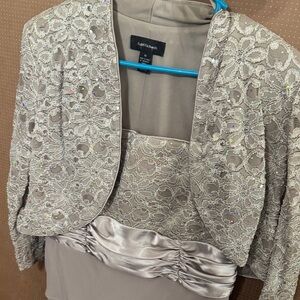 R&M Richards Silver Lace Dress and Jacket Set